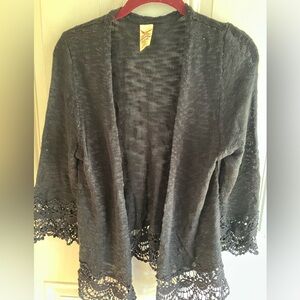 Faded Glory Charcoal Lace Trim Cardigan size M